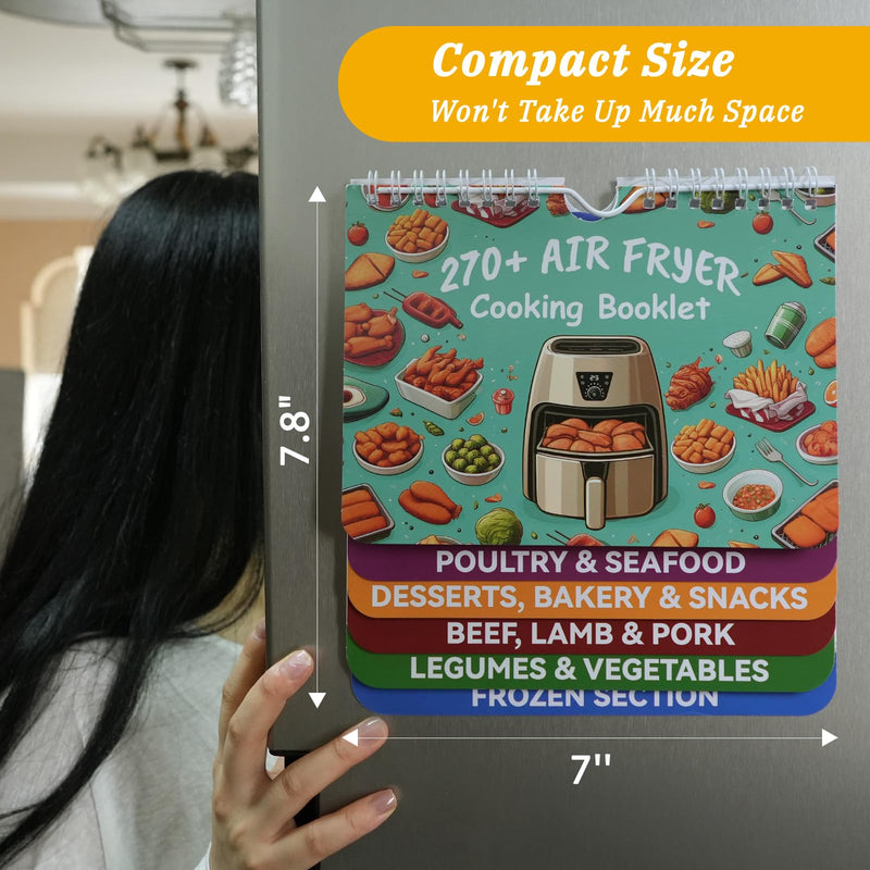 270+ Foods Air Fryer Cooking Guide Magnetic, Air Fryer Cheat Sheet Magnets Cooking Guide Booklet, Air Fryer Accessories for Air Fryer Cooking Guide Flip Chart, Air Fryer Temp and Time Chart