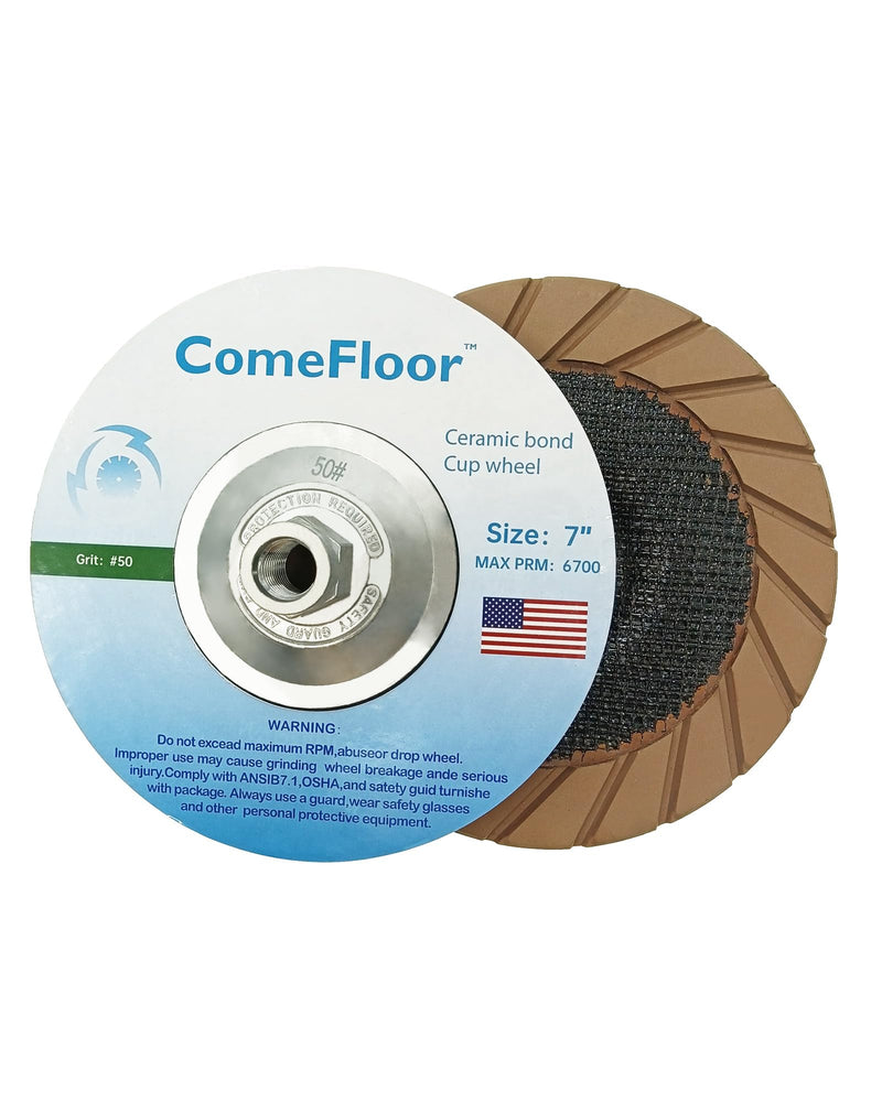 Concrete Grinding Cup Wheel 7" Ceramic Diamond Cup Wheel for Floor Grinding, Fits 5/8"-11 Arbor Angle Grinder,50# Medium 50#