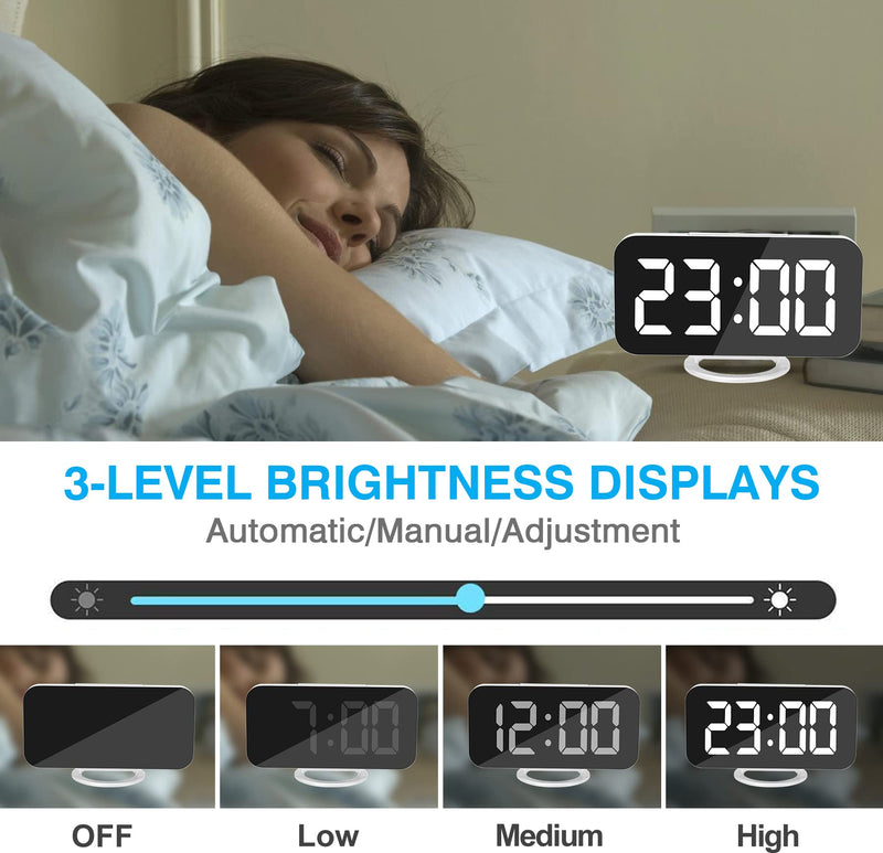 Sukeen Digital Alarm Clock,6" Large LED Display with Dual USB Charger Ports | Auto Dimmer Mode | Easy Snooze Function, Modern Mirror Desk Wall Clock for Bedroom Home Office for All People (White) White
