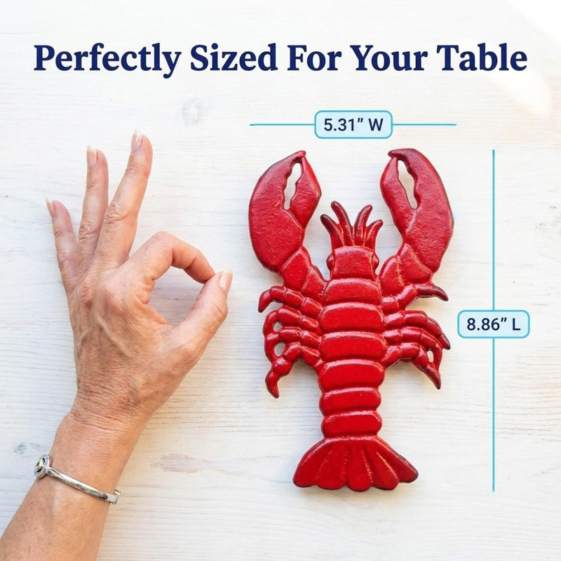 The Bridge Collection Cast Iron Lobster Trivet – Nautical Hot Dish Pad for Kitchen and Dining Tables – Coastal Seafood Table Protector for Beach House Dining