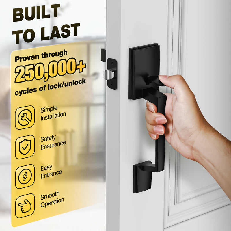 Kolet Front Door Handle, Handle Set with No Lock, Exterior Entry Door Handle, Heavy Duty Zinc Alloy, Reversible for Right & Left Opening, Deadbolt Not Included, Matte Black
