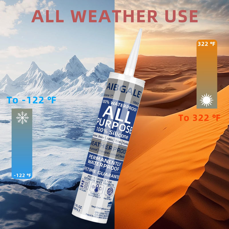 4 Packs Gray Silicone Sealant, All-Purpose 100% Waterproof Silicone Caulk, Adhesive CaulkingSilicone for Indoor Outdoor Windows, AquariumBathtub Auto Leak Seaing. 10.1 0z (4) 4
