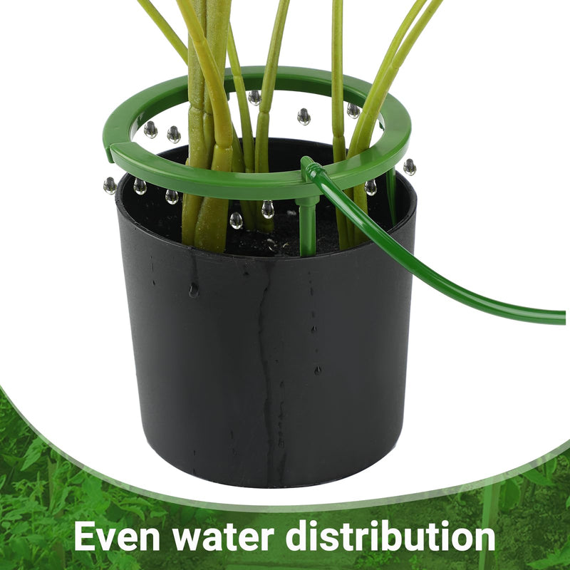 4 Set Hydro Halo Water Ring 5 W 3 Leg Support Drip Emitter Drip Ring with Built in 1/8 in Barbed Inlet Fitting 3 Removable Stakes for Grow Media Irrigation System Rain Watering Plants, Green 5 Inch 4