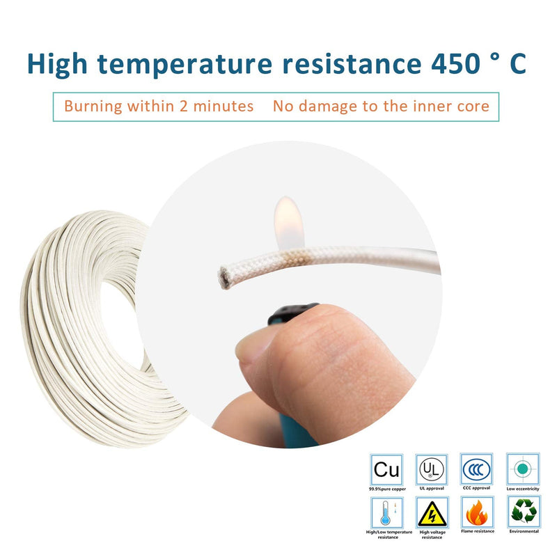 Bryne Mica High Temperature Wire -60~450 Degree C,Strands of Nickel plated copper wire,Insulation by Mica and Fiberglass,used in harsh environments (AWG12 10Ft) AWG12 10Ft