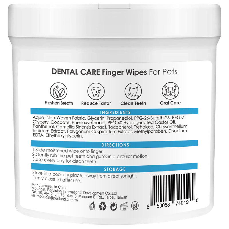 Mooncat Dental Finger Wipes for Dogs & Cats - Easy Teeth Cleaning to Remove Plaque, Tartar & Freshen Bad Breath - Gentle Tooth Wipes for Puppy & Kitten Care - 40 Counts