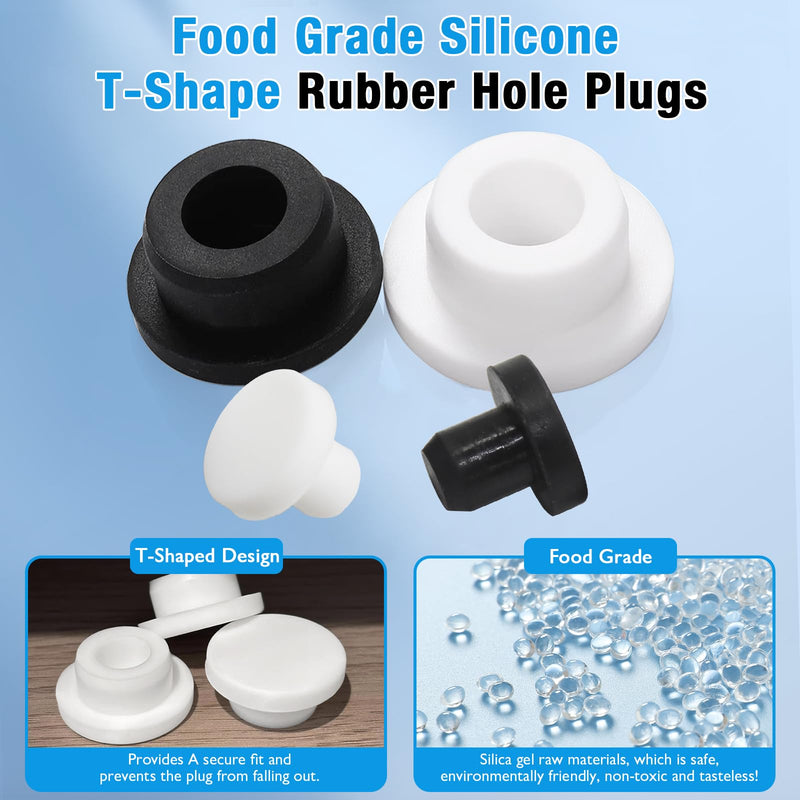 20 Pcs 1/2 In/13 mm Silicone Rubber Plug for Round Holes, Waterproof T Type Rubber Stoppers, Soft Flexible Bottle Seal Button Plugs Tube Pipe End Caps Inserts Bathtub Jet Covers, White 13mm(1/2")