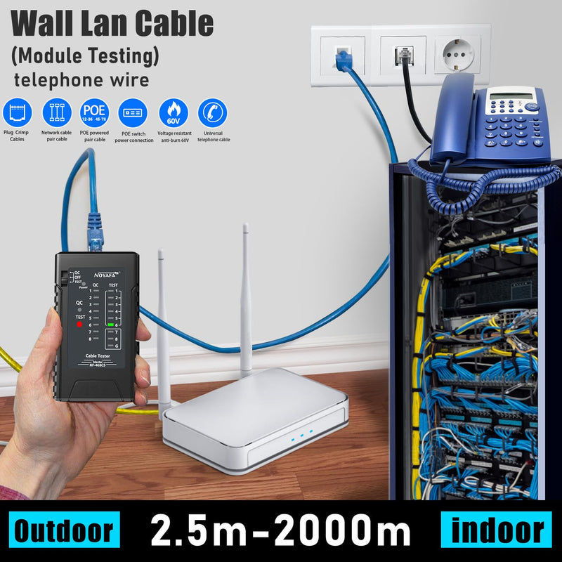 NF-468CS Network Cable Tester Ethernet Cable Wire Tester with Continuity Test for RJ45/RJ11/RJ12/POE/CAT3/CAT5/CAT5E/CAT6/CAT6A UTP/STP LAN and Telephone Line Testing Tool 468CS