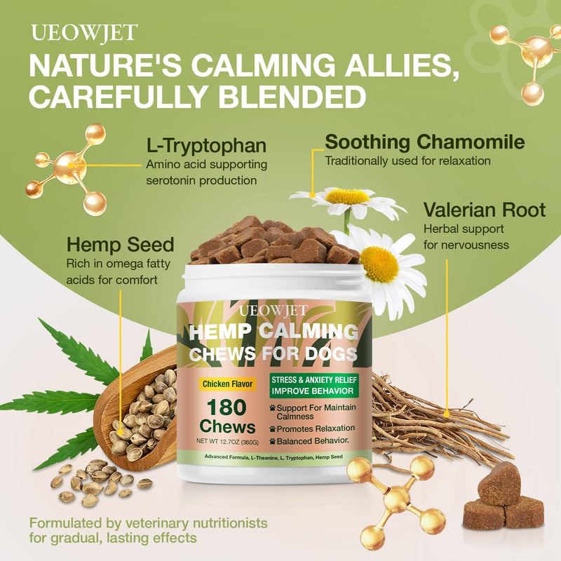 180 Chews Calming Chews for Dogs - Dog Calming Chews, for Separation, Strеss & Hyperactivity Rеlief, Storms &Fireworks, Supports Rеlaxation for Travel, 180 Cts 180 Cts-1pack
