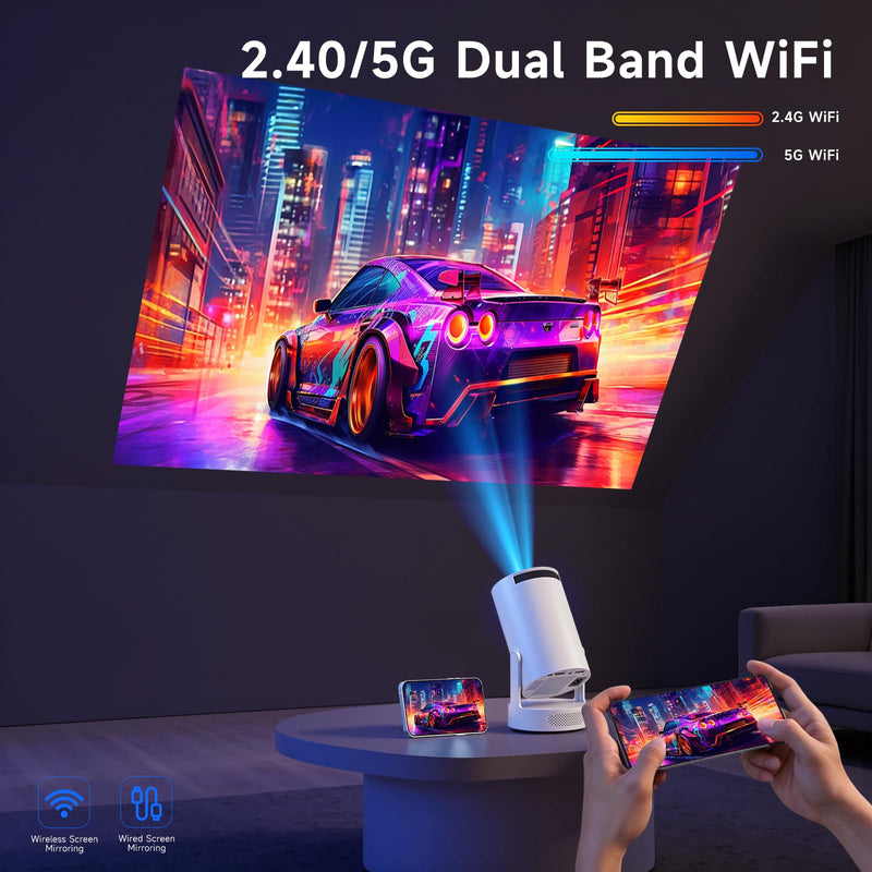 SGV Smart Mini Projector for Bedroom, 4K Support, Portable Outdoor Projector with Android 12, WiFi and Bluetooth 5.2, Auto Keystone, for Home Theater Outdoor Movie