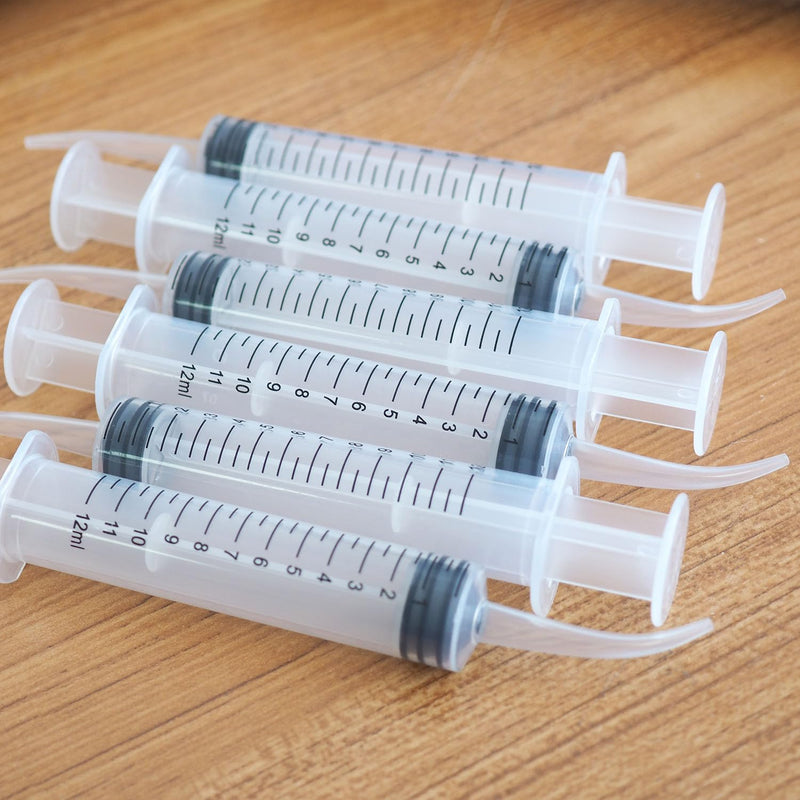 6PCS Pet Feeding Syringe Transparent Aseptic with Measurement 12ml Water Liquid Food Supply Feeding Dosing Device for Birds Dogs Cats Gardening Rinse (Curved Tip 6PCS)