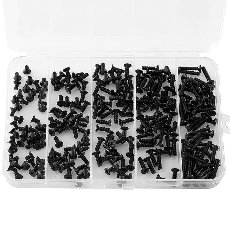 M3 x 6mm 8mm 10mm 12mm 16mm Flat Head Socket Cap Screws Countersunk Bolts, 10.9 Grade Alloy Steel, Black Oxide Finish, Metric Allen Hex Drive, Fully Threaded, Assortment Kit 250PCS M3 x 6/8/10/12/16mm(250PCS)