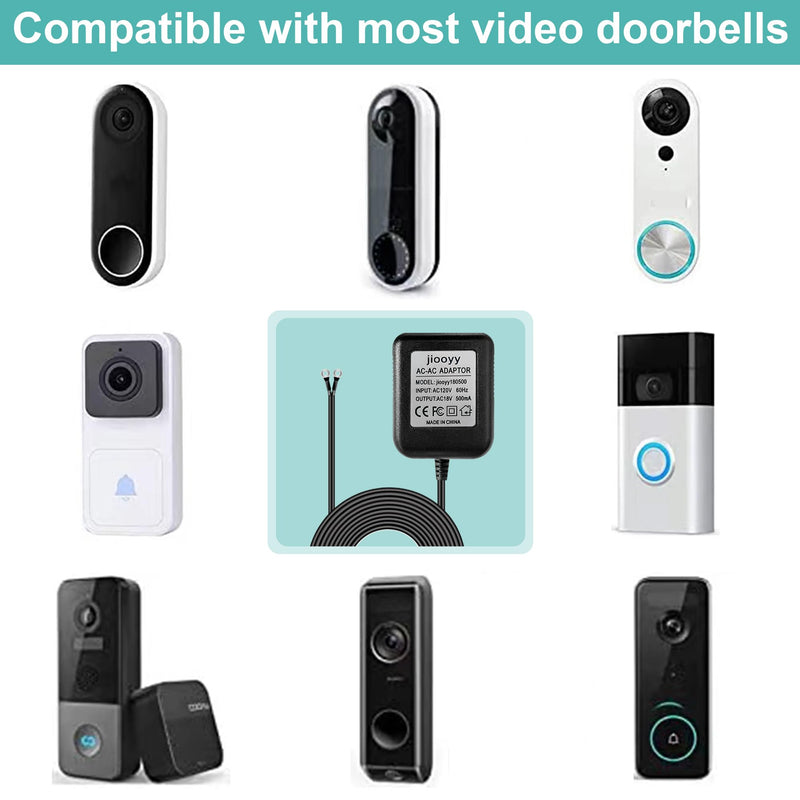 18V500mA Doorbell Transformer - Video Doorbell Power Adapter, for Ring Video Doorbell Pro and Ring Video Doorbell 2, Compatible with Zmodo Smart Doorbell and Nest Hello Doorbell(16.4 ft Black) 16.4 ft Black