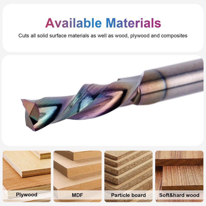 SpeTool 2-Piece Downcut Spiral Router Bits, 1/4 Inch Shank 1/4 Inch Cutting Diameter 1 inch Cutting Length , Extra Long Life Coating CNC Router Bits End Mill for Wood Carving Mortise Slot down cut&2-1/2" Length