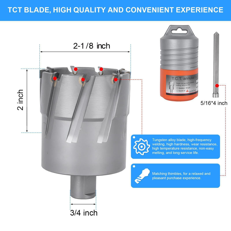 UpJiaflarish TCT Carbide Annular Cutter，Mag Drill Set with 2" Cutting Diameter, 2" Depth of Cut, 3/4" Weldon Shank for Magnetic Drill Press 2" * 2"