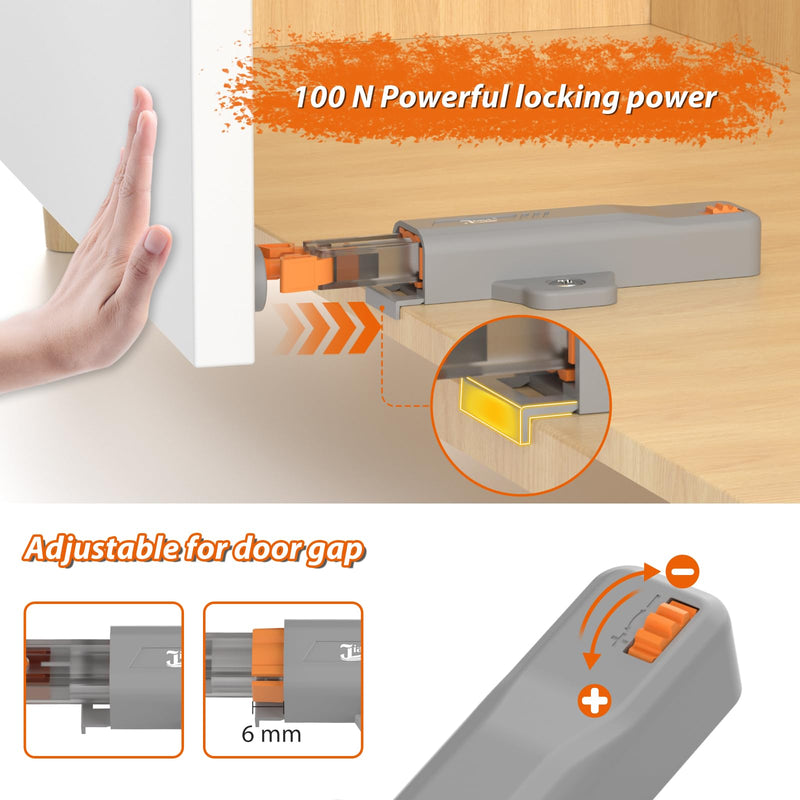Cabinet Push Latch, Jiayi 2 Pack Heavy Duty Non-Magnetic RV Hidden Door Latch, Cabinet Press Out Catch for Door, Push and Release RV Drawer Closure, Touch Latch for Kitchen Cabinet Door Gray