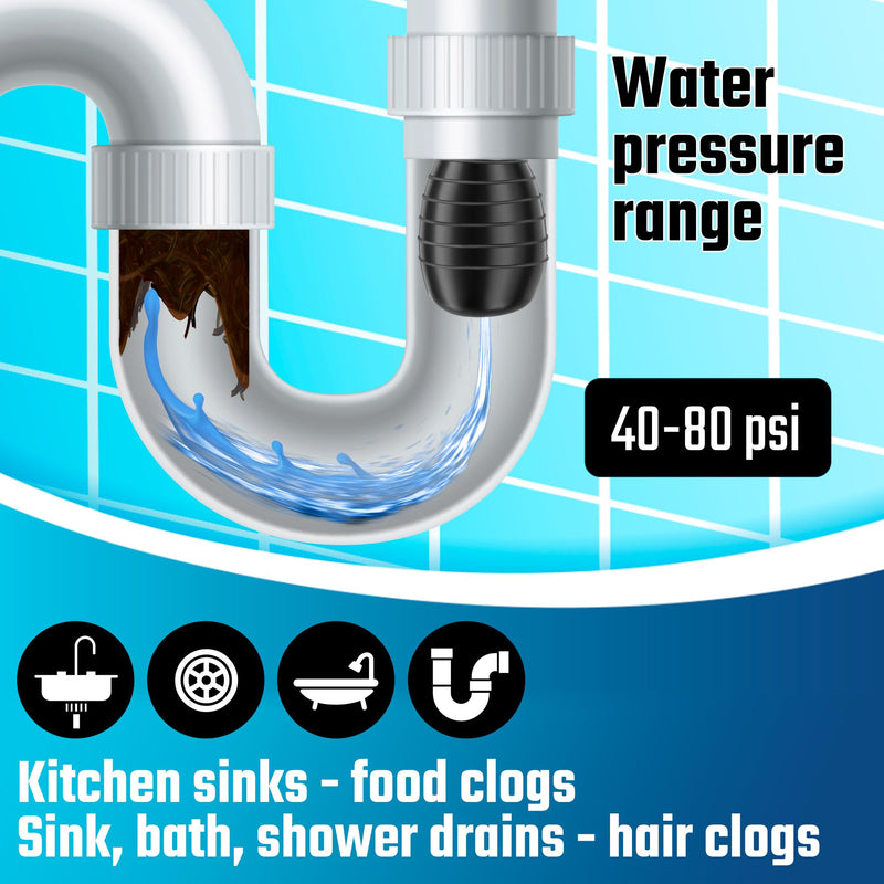 DURATECH Drain Bladder, Medium Drain Cleaning Bladder, Fits 1-1/2" to 3" Drain Pipes, Unclogs Stubborn Blockages in Kitchen Sinks, bathtubs, Showers, and Main drains