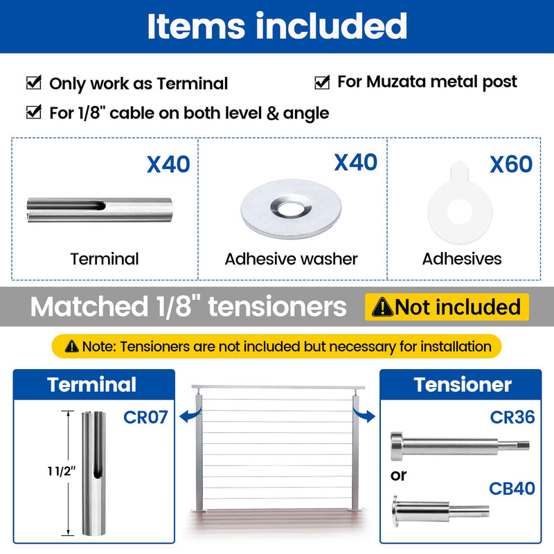 Muzata 40Pack Invisible Cable Railing Hardware Swage Anchor Terminal CR07 40