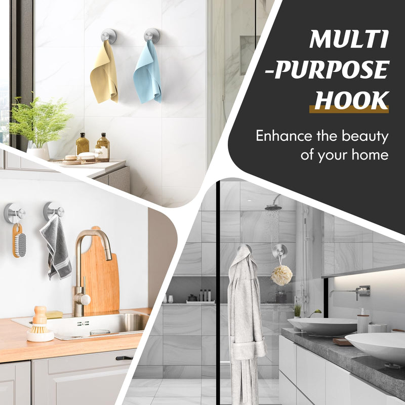 Suction Cup Hooks for Shower,2Pcs Shower Hooks for Inside Shower,No Drill Towel Hooks for Bathroom Wall,Kitchen,Glass,Mirror,Tile to Hang Towels,Robes,Loofah-Silver ‎2pc Silver