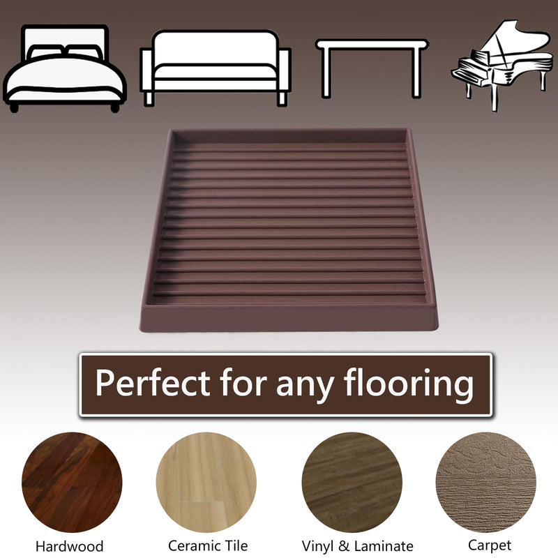 5x5 Square Rubber Furniture Caster Cups, Anti-Sliding Furniture Pads Bed Stopper Floor Protectors with Grip - Protect Any Flooring 5"x5" 4 Pcs Brown