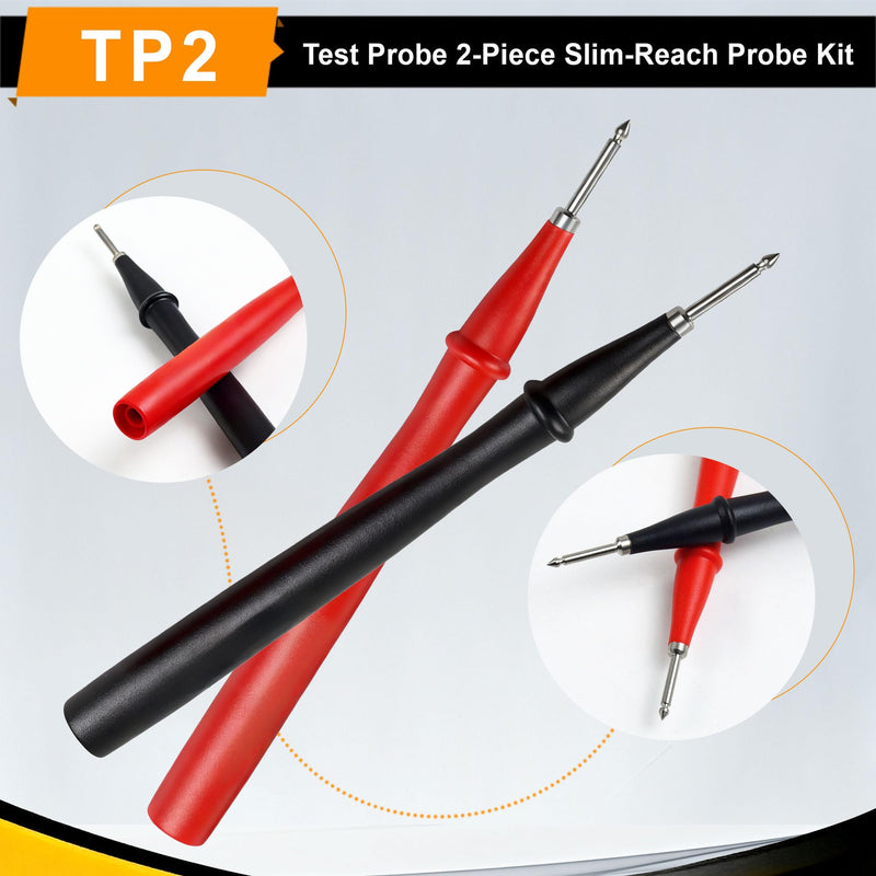 ZIBOO TP2 Test Probe 2-Piece Slim-Reach Probe Kit 1000V Voltage, 10A Current, 2mm Tip Diameter,Compatible with Fluke T5-1000 T5-600 T6-1000 T6-600 Electrical Voltage Continuity Current Tester TP2 SLIM-REACH 1000 VDC