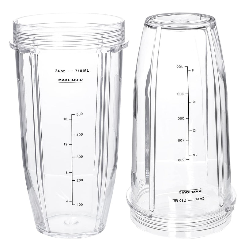 Replacement 24oz Blender Cup For Ninja BN401 BN751 BN801 BN800 BL450 BL456 BL480 Foodi SS401 SS101 TWISTi SS151 SS351 Cups Nutri Ninja Auto IQ Parts Lids Upgraded (2 Pack)