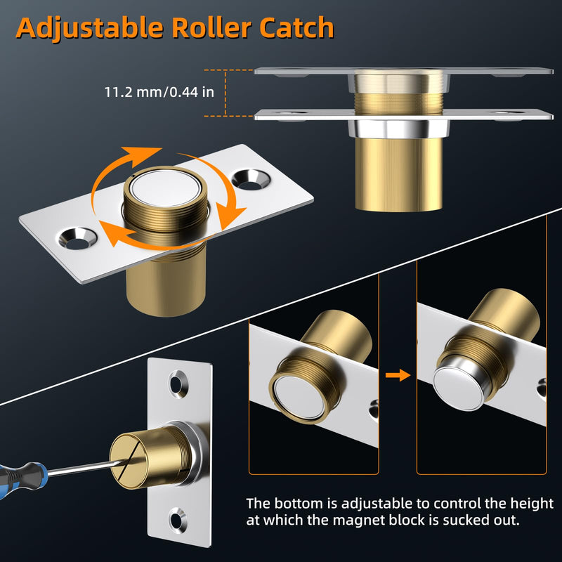 Closet Door Ball Magnetic Catch, Jiayi 2 Pack French Door Latch Hardware, Silver Ball Catch Top of Door Adjustable Hidden Latch Drive in Ball Latch for Invisible Closet Pantry Magnetic Lock Closing