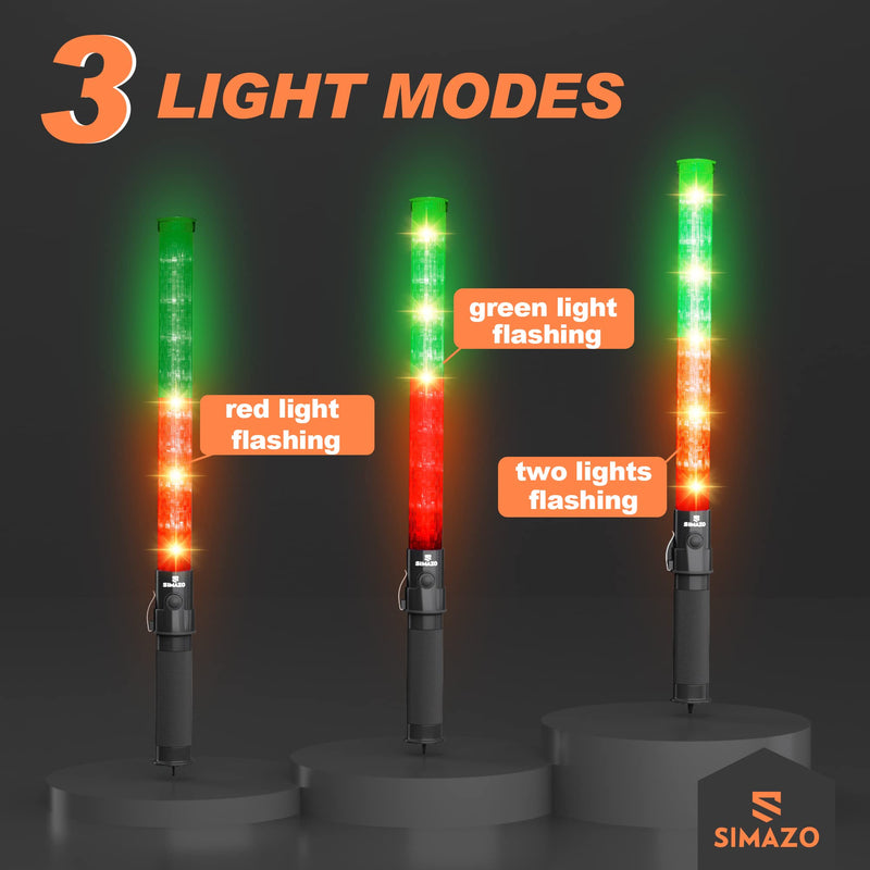 4 Pieces 21 Inch Signal Traffic Wand with 3 Flashing Modes & 6 Led Lights, Traffic Safety Baton with Wrist Strap for Air Marshalling, Car Directing, Parking Guides (Red&Green) Red & Green 4 Pack