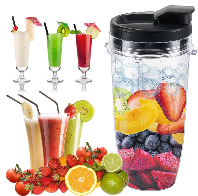 Replacement 24oz Blender Cup with Sip & Seal Lid For Nutri Ninja BL450 BL456 BL480 BL482 BL640 BL642 BL682 BN401 BN751 BN801 Foodi SS101 SS151 SS351 SS401 Ninja Blender Auto IQ Blade, 2-Pack … 24oz cups
