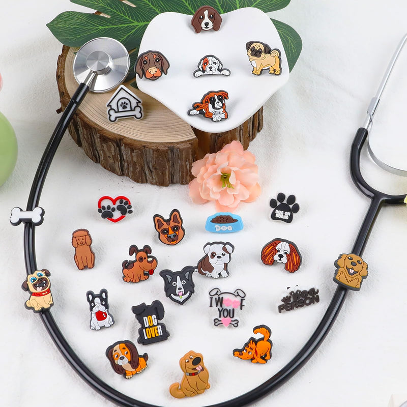Cute Cartoon Dog Stethoscope Charms Pediatric Stethoscopes Decor | Includes 25 Pieces. Perfect Car Interior Decoration. Ideal Gift For Nurses & Medical Staff & Veterinarians & Graduates Cute Dog Series