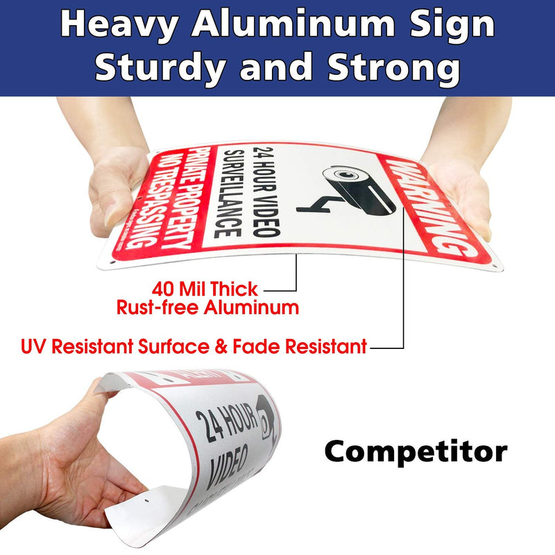 No Trespassing Signs, Private Property Sign, Warning Sign, Video Surveillance Sign, 2 Pack 10 x 7 Inches 0.40 Reflective Aluminum, UV Protected, Weather Resistant, Durable Ink, Easy to Mount Red - 2 Pack