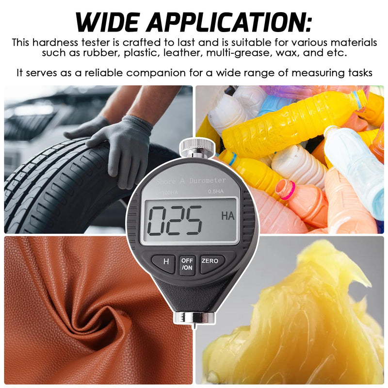 Shore A Rubber Portable Hardness Meter, Pocket Size 0-100HA Digital Hardness Durometer Meter Tester with Large LCD Display, Suitable for Rubber, Leather, Resin, Fiber, Glass, and Wax Hardness A