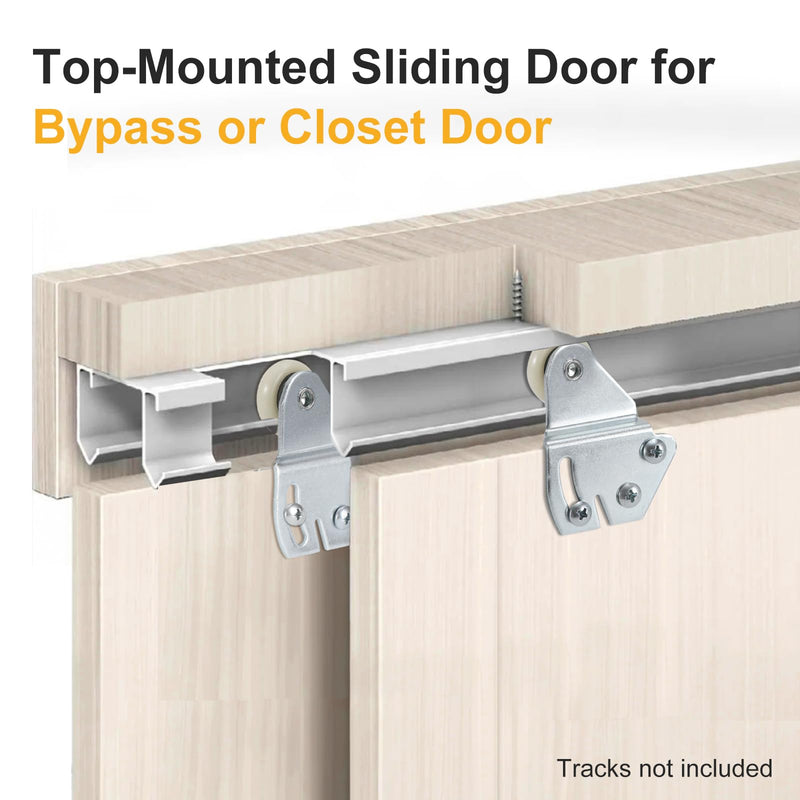 Sliding Closet Door Roller Kit – Top Hung Door Replacement Hardware with 7/8Inch Convex Ball Bearing Wheels, Stamped Steel, 1/4" & 1/2" Offset Brackets