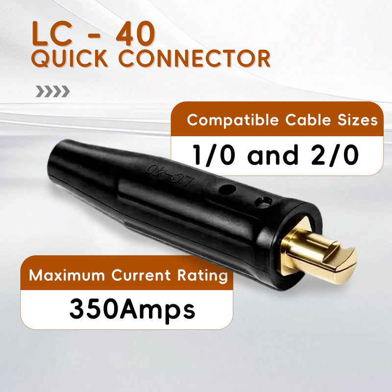 2PCS LC-40 Welding Cable Connectors and 2PCS CT-40FA Welding Terminals, Welding Leads Quick Connector 1/0 and 2/0(50-70mm²) Cable Size Capacity for Welding Machine Accessories, Cable Joint