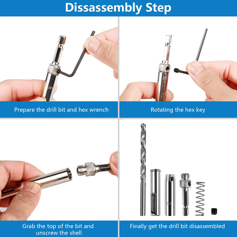 Self Centering Drill Bits Set for Hinges, Center Drill Bits VIX Bit Set with Flat Plastic Storage Case for Wood Woodworking Door Window Cabinet Hinge Total 10 PCS (Silver)