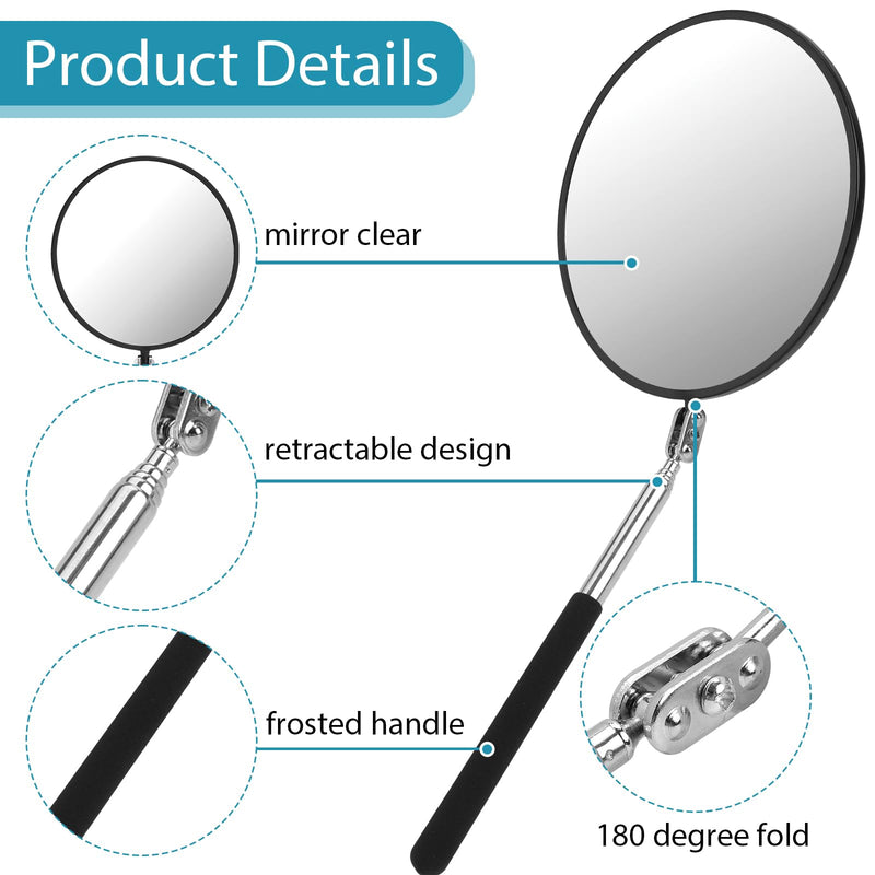 Telescoping Inspection Mirror, Circular Inspection Mirror, Flexible Inspection Mirror 360 Rotation with Extended Handle Round Inspection Mirrors for Checking Vehicle Condition(Dia-4 Inch) 4 Inch