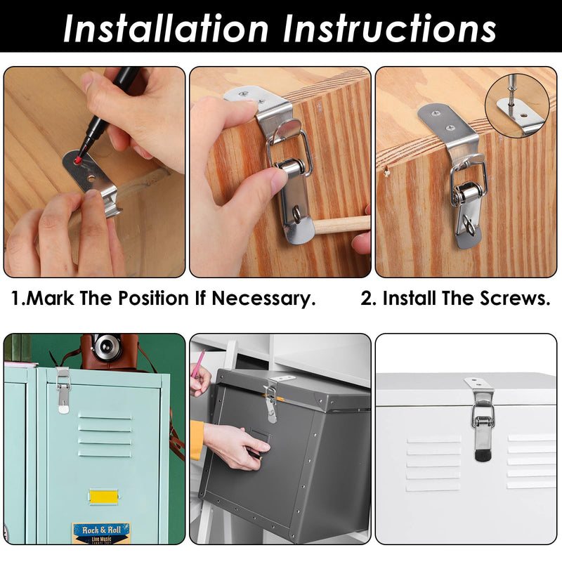 4PCS 90 Degree Tool Box Hood Locks Latches, Stainless Steel Spring Loaded Toggle Latch Catch Catch Hasp Clamp Clip Lock with 16 Screws for Wooden Case Toolboxes Cabinet Chest (with Lock Hole)