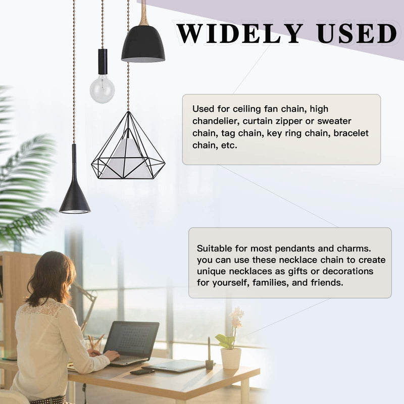 Swpeet 3Pcs Bronze 120" Metal Ceiling Fan Pull Chain Extension with 90Pcs Matching Connectors Kit, Durable & Strong Bearing Rust Proof 3mm Beaded Extension Chains for Ceiling Fan or Light