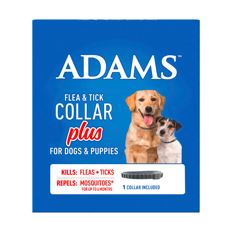 ADAMS Flea & Tick Collar Plus for Dogs & Puppies, 12 Months Protection Against Flea Infestations, Kills Fleas & Ticks, Repels Mosquitoes for Up to 6 Months (Excl. California), One Size Fits All, 1 ct 1 Pack