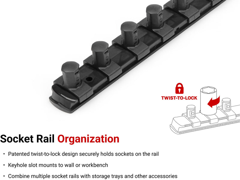 TEKTON 1/4 Inch Drive x 13 Inch Socket Rail, 15 Clips (Black) | OSR02215 | Made in USA Black 15-Tool