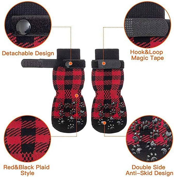Anti-Licking Socks - Double Sided Anti Slip Dog Socks | Indoor Double Sided Pet Paw Protector, Dog Socks for Hardwood Floors, Adjustable Straps - NewNest Australia