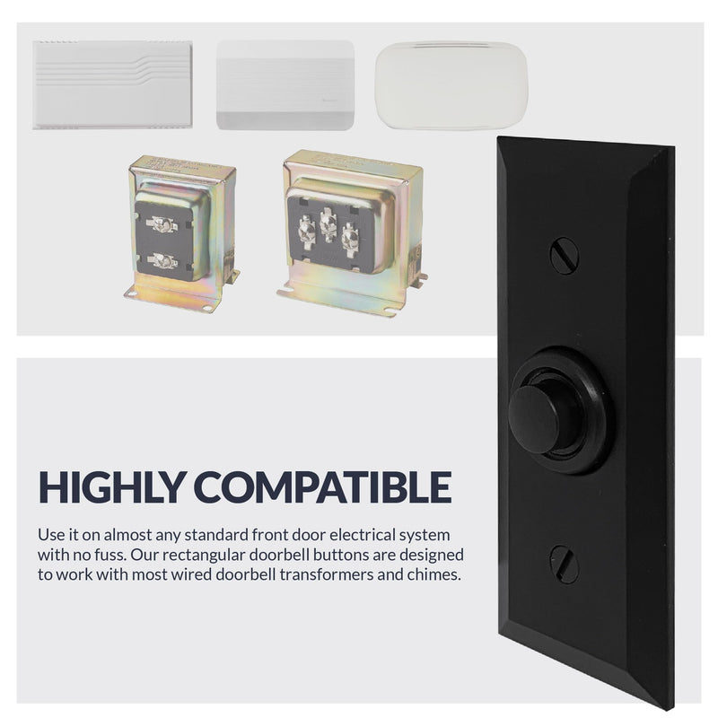 Newhouse Hardware Rectangular Recessed Wired Metal Doorbell Button in Black BT6BV, Rectangular Push Button for Doorbell Chime, Buzzer or Ringer, Door Bell Button Only, Buzzer Button with Beveled Edges