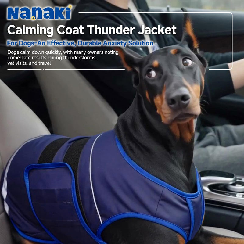 Nanaki Dog Anxiety Vest-Breathable Thunder Jacket for Dogs Fireworks,Thunderstorm,Separation-Adjustable Thunder Vest for Dogs Anxiety Relief,Vet&Grooming Visit,Car Rides, Fear&Over-Excitement Navy,M M(Chest: 24.4 inch)