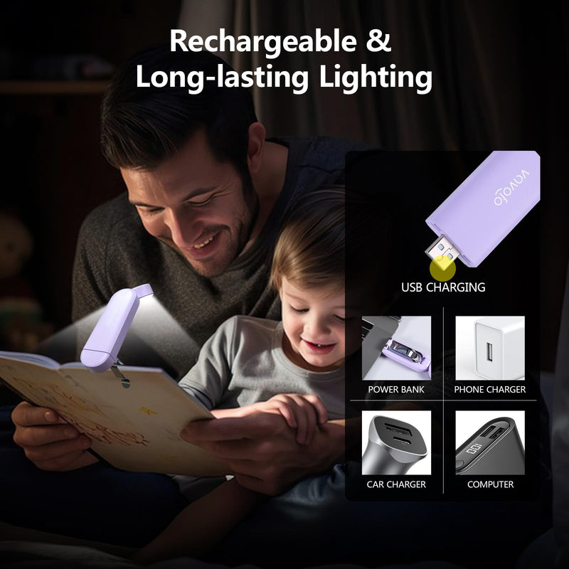 VAVOFO USB Rechargeable Book Light, Blue Light Blocking, Amber Light Clip On Bookmark Shaped Reading Light, Eye Care 6 LEDs Book Light for Bookworms Reading in Bed with 9 Lighting Modes (Purple) Purple