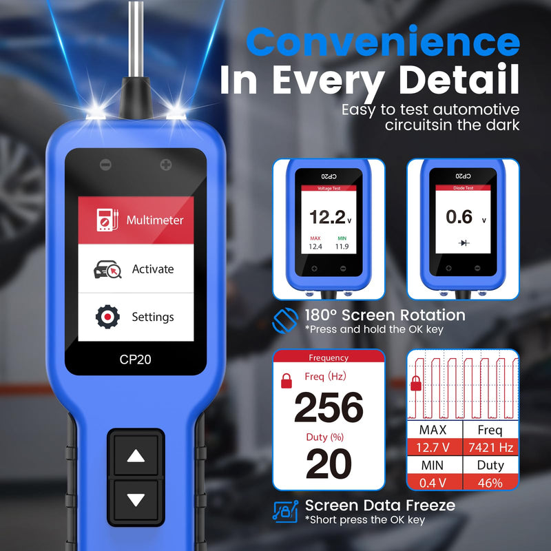 OBDResource Automotive Circuit Tester, 12V 24V Car Power Circuit Probe Tester Electrical Diagnostic Tool with LCD Display&Illuminating Lights, Component Activation (CP20) CP20