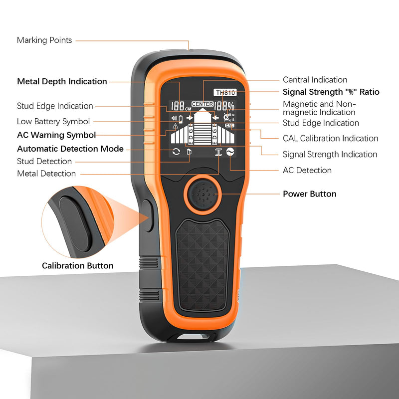 Stud Finder Wall Scanner - 6-in-1 Upgraded Multifunction Auto Detection with LCD Display & Audio Alarm for Wood, Metal & AC Wires, Ideal for Home DIY & Professional Contractors (Orange) Orange