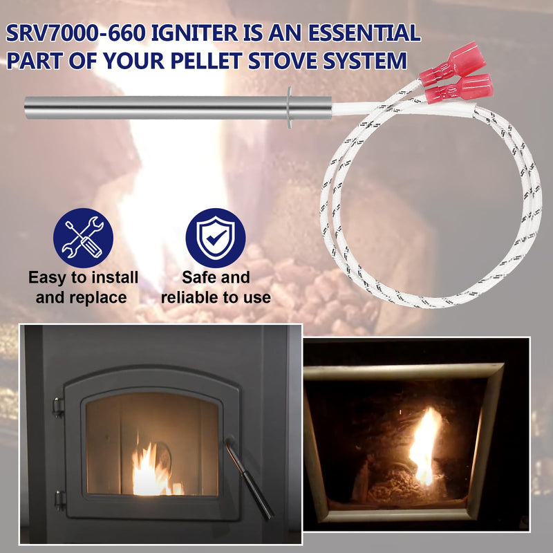 Hiorucet SRV7000-660 Igniter Replacement for PelPro Pellet Stove PP130, PP130-B, PP60, PP60-B, PP70, PPC90 Cast Iron, TSC90 Cast Iron, Pleasant Hearth Pellet Stoves PH35PS, PH50PS, PH50CABPS, 2 Piece SRV7000-660 ×2