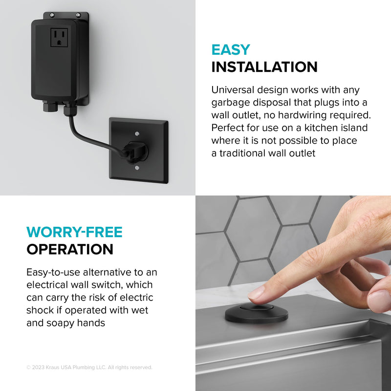 KRAUS Garbage Disposal Air Switch Kit in Matte Black with Push Button, AC Adapter, Power Cord, and Air Tube Included, KWDA-100MB