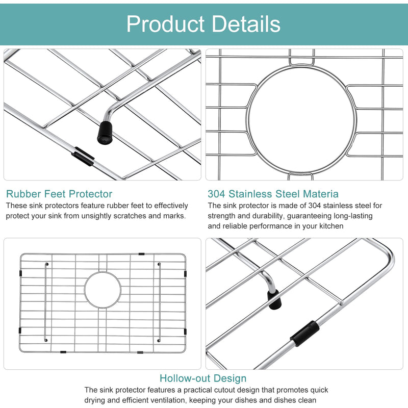 Stainless Kitchen Sink Protector - 23" x 14" with Rear Drain 23‘’x14‘’ Brushed