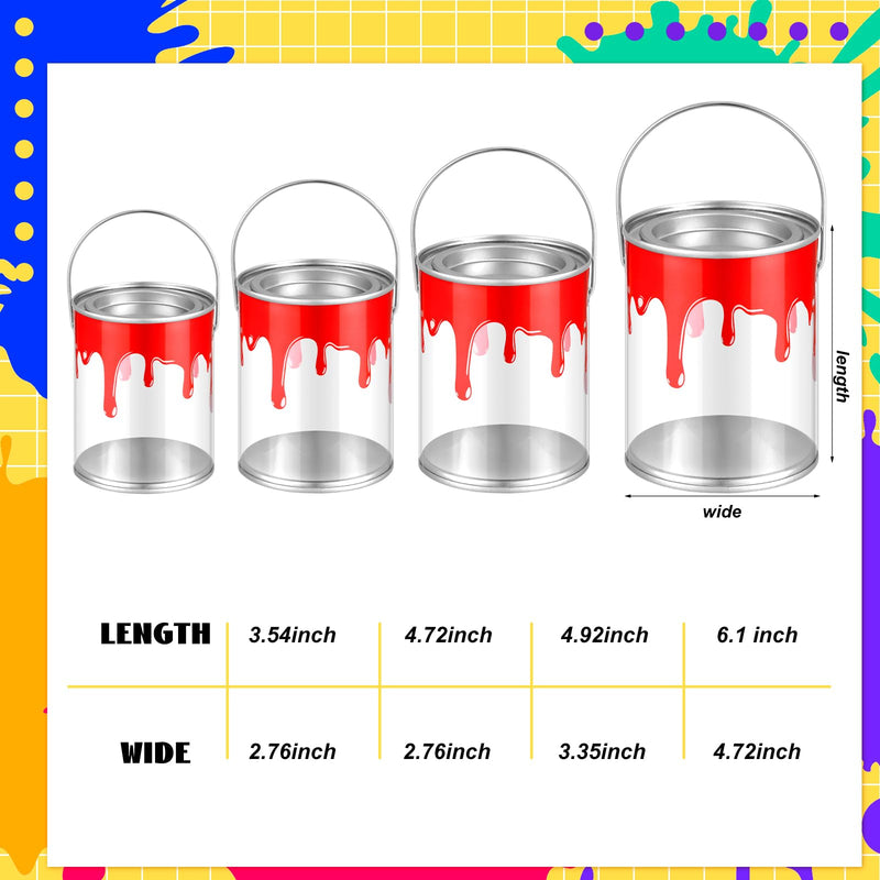 Reallnaive 24 Pcs Art Paint Party Favors Clear Empty Paint Cans Bulk with Lids Mini Size Transparent Plastic Buckets Mini Containers for Party Supplies Treats Candy Crafts DIY Decor, 2.76 x 3.54 Inch