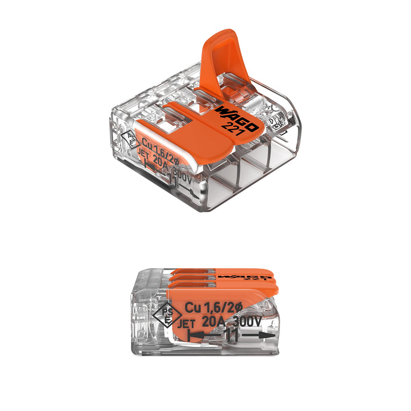 WAGO 221-413 LEVER-NUTS® - 3-Conductor Compact Splicing Connectors (Pack of 50) Jar Standard Packaging